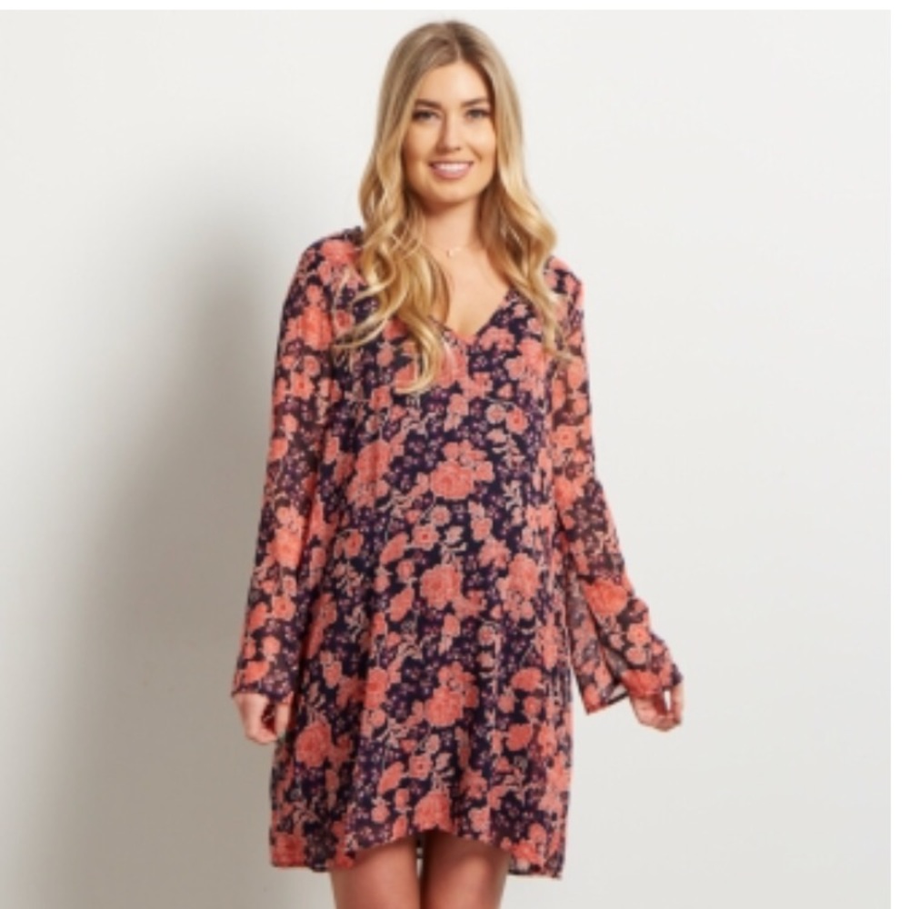 Pink/navy print pinkblush maternity dress